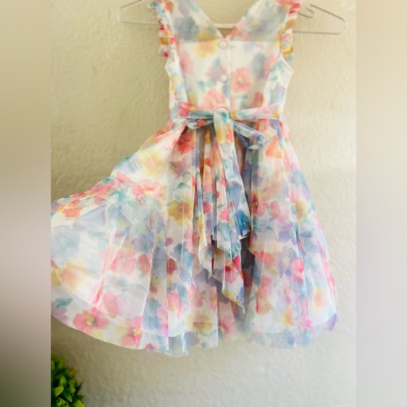 Jona Michelle Girl's Multicolor Dress Floral Attached Slip Purple Belted Size 6 - Picture 6 of 12